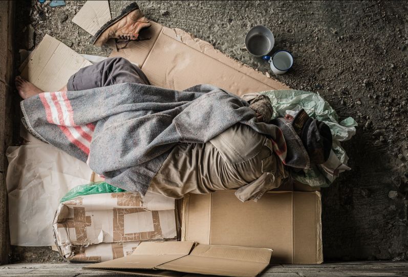 Homeless person sleeping rough